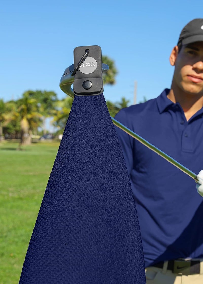 Playing It Forward Magnetic Golf Towels for Golf Bags with Clip & Ultra Strong Magnet - Waffle Weave Microfiber Towel for Secure Hold on Bags & Carts - Ideal Club Cleaner & Accessories - Navy - Image 3